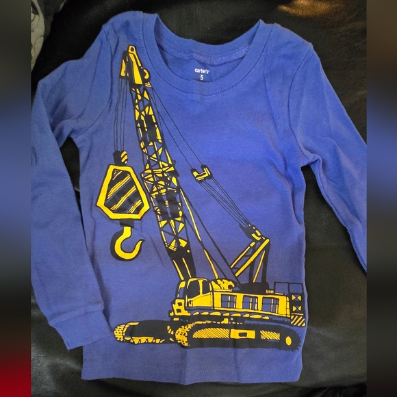 Carter's Blue W/yellow Construction Crane Long Sleeve Tee Sz5 NWOT - Picture 2 of 5